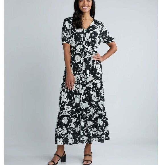 Time & Tru Black and White Floral  Dress Sz XXL New - Picture 1 of 7
